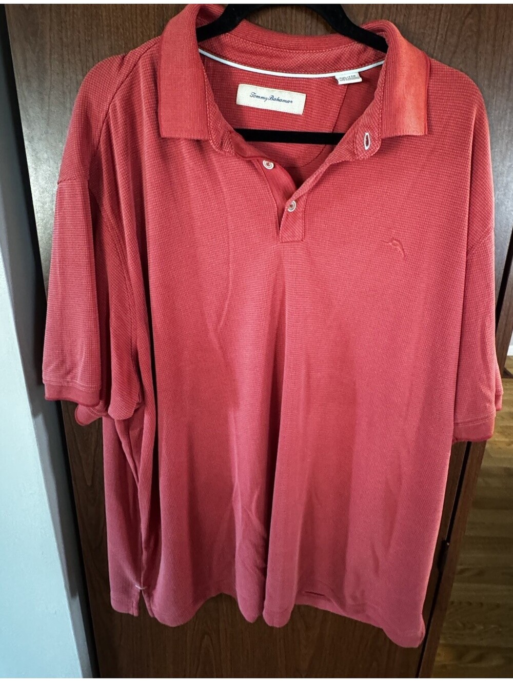 Tommy Bahama Mens XXL Coral Pink Polo Shirt Modal Blend Short Sleeve Marlin